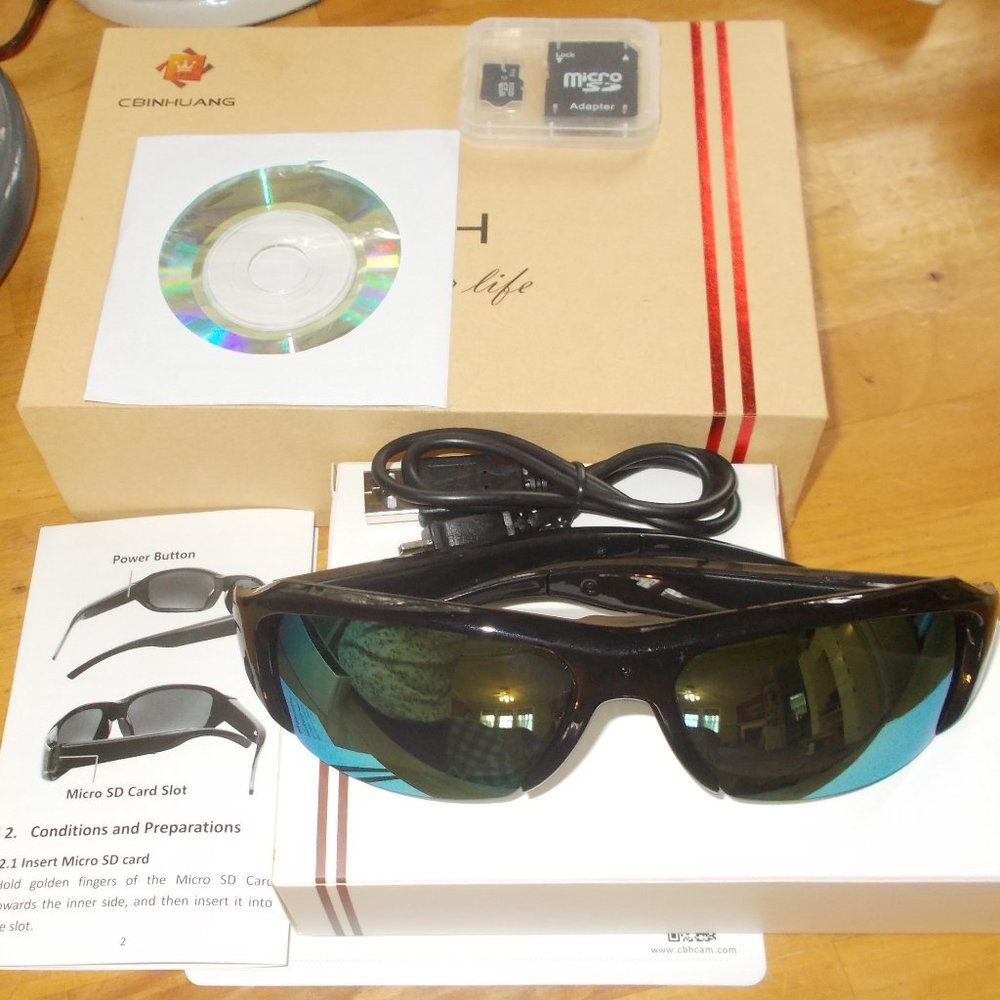 Sunglasses Video Camera Micro USB Port SD Card Slot CD USB Cable NIB